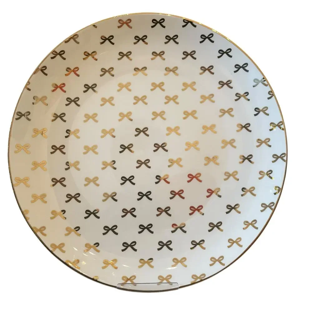 NEW 10 Strawberry Street Gold Bow 10.5” Dinner Plates Set Of 4